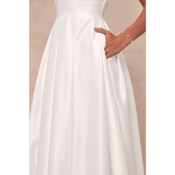 NWT Lulus Extraordinary Vow White Off-the-Shoulder Maxi Dress with Pockets Sz XL - Picture 7 of 9